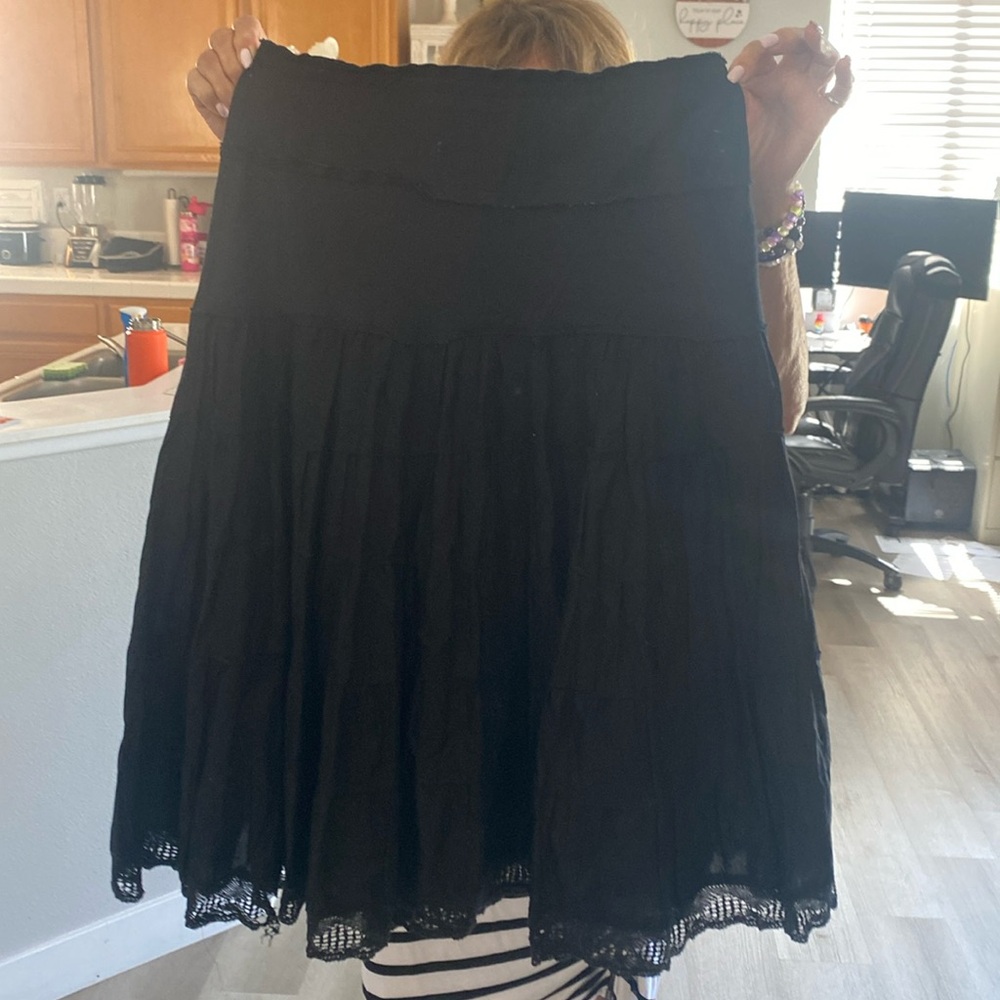 White House, Black market, beautiful long black lined skirt  detail on hem small